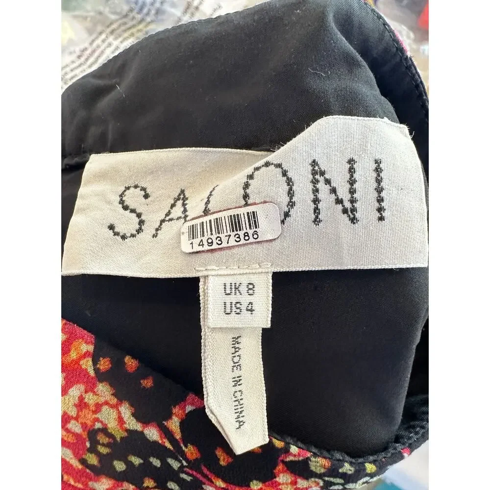 Saloni Floral Chiffon Midi Dress SIZE 4 Silk Ruffle Mockneck Work Designer $700 - Picture 12 of 12